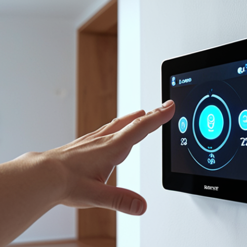 **Prompt:** Smart home automation controlled by hand gestures, futuristic interface, minimalist design, soft lighting, focus on ease of use and convenience, showcasing simple hand movements for controlling devices like lights and thermostat.